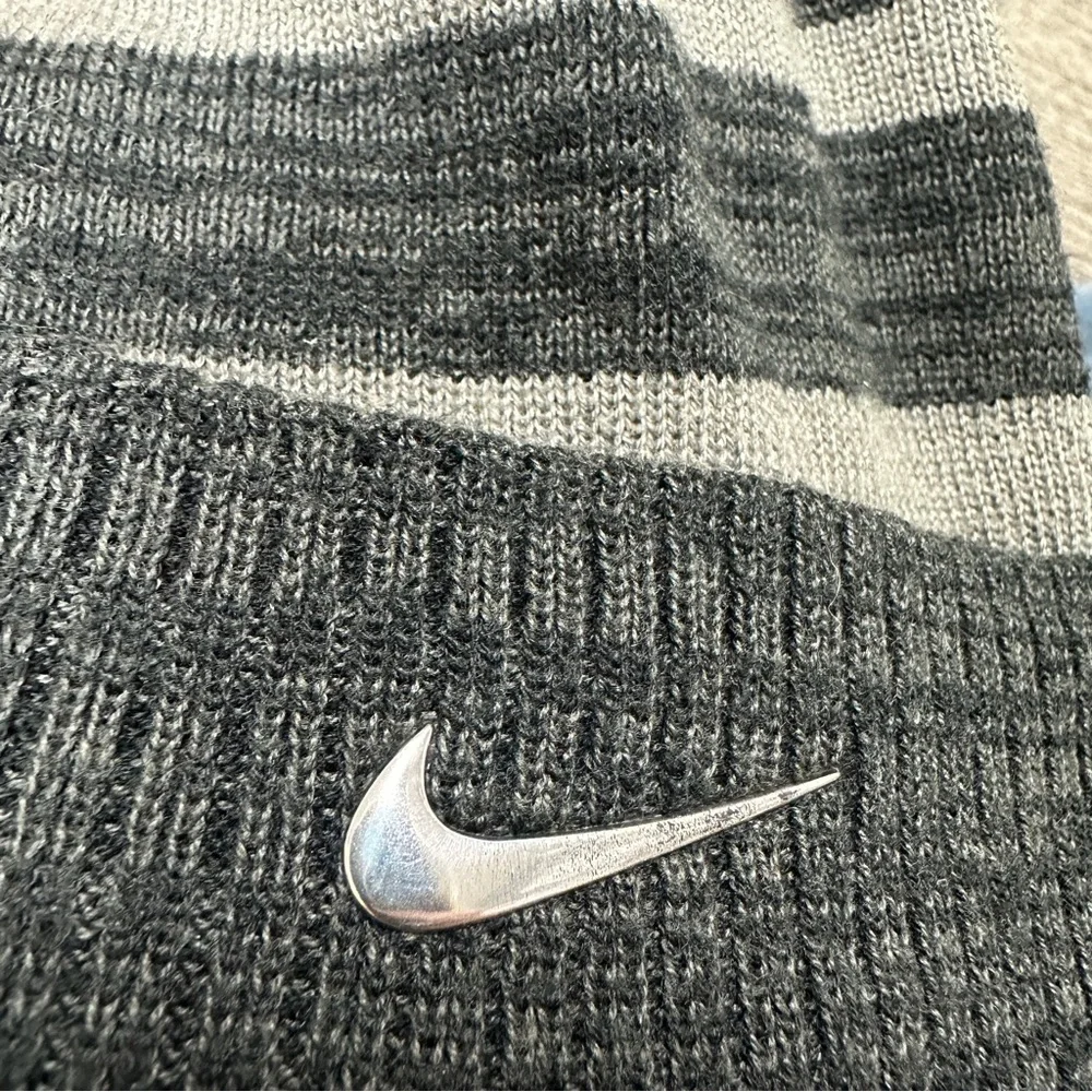 Nike Youth Striped Pom Pom Beanie Gray Silver Accents